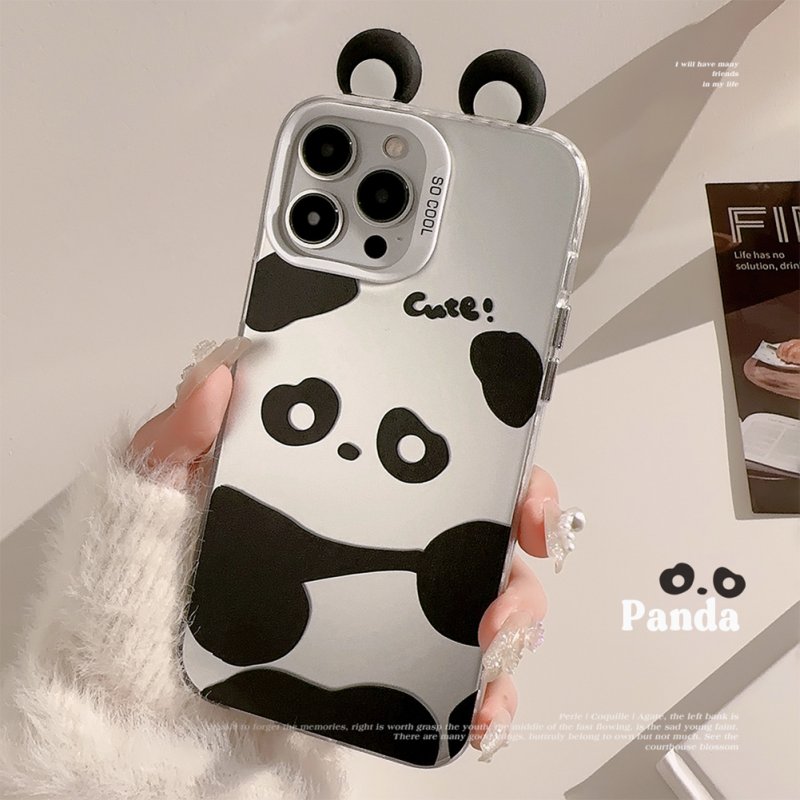 Raised Panda Ears Smart Phone Case Full Covered Shell Protective Cover Compatible For IPhone 15 Silver-white panda with ears 15plus