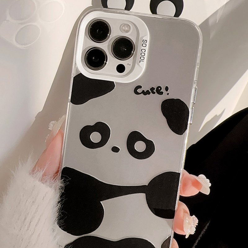 Raised Panda Ears Smart Phone Case Full Covered Shell Protective Cover Compatible For IPhone 15 Silver-white panda with ears 15plus