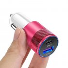 3.1A USB+PD Car Charger 1 To 2 Threaded Plug Mini Portable Multi-Functional Type-C Charger For Mobile Phones white rose red