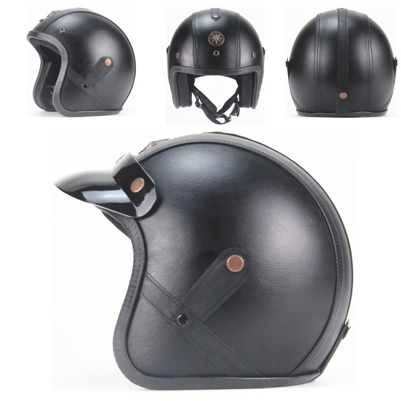 3/4 Open Face Motorcycle Helmets Breathable Sun Visor Adjustable Strap Helmet