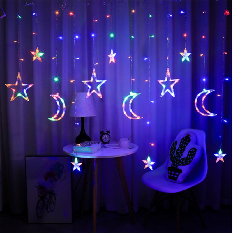 3.5m Star  Moon  Curtain  Light Battery Powered Led Waterproof Decorative Light String For Indoor Outdoor Bedroom Kitchens Terraces Colorful