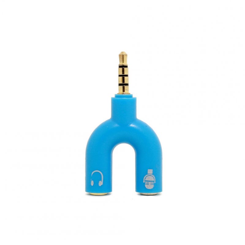 3.5mm Audio Adapter 1-to-2 Audio Adapter U-shaped Converter Mobile Headset Splitter Blue