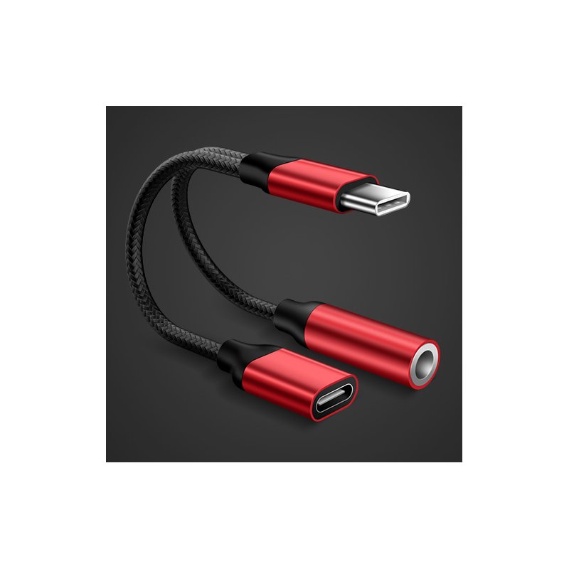 3.5mm Headphone Jack Type-C USB C Audio Adapter Earphone to Type C Charge Listen for USB-C Phone Without 3.5MM for Huawei Xiaomi red