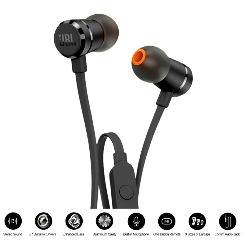 3.5mm Wired Earphones Stereo Music Sports Pure Bass Headset 1-Button Remote Hands-free Call with Mic for Smartphones black