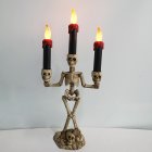 3 Arms LED Skeleton Candle Light Stand for Halloween Party Home Decor Battery Powered Red three candles