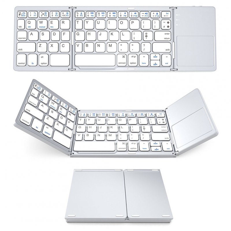 3-Fold- Keyboard Ultra Thin Light ABS Mini Wireless Bluetooth Keyboard Touchpad Windows Android white