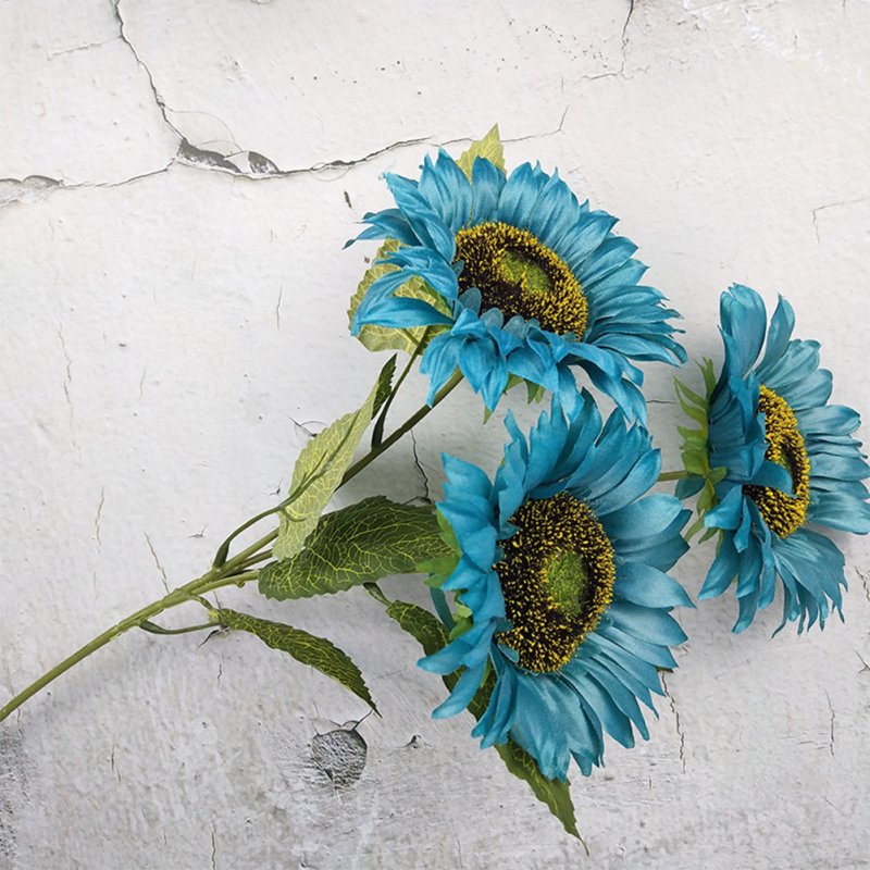 3 Heads Sunflower Artificial Flowers Bouquet Home Wedding Decor DIY Crafts blue_63cm
