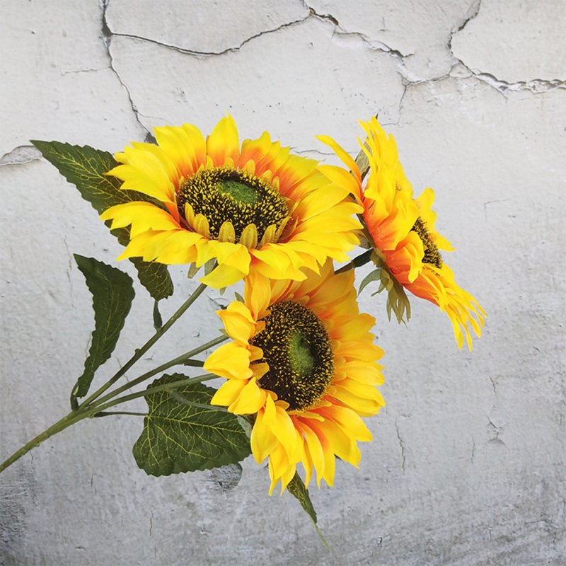 3 Heads Sunflower Artificial Flowers Bouquet Home Wedding Decor DIY Crafts yellow_63cm
