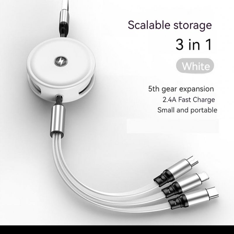 3 In 1 Fast Charging Cable Multi Port 3a Fast Charge Data Cable Retractable Compatible For Huawei Android white