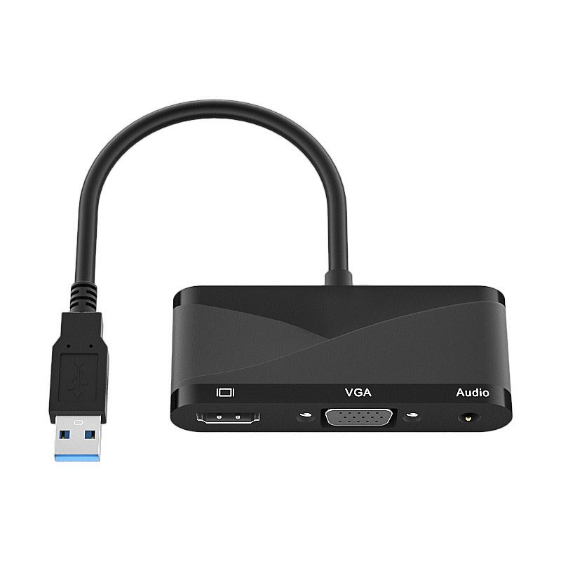 3 In 1 Hub Converter Usb 3.0 To Hd-mi-compatible Vga 1080p Hd Adapter Compatible For Windows7/8/10/11 / Os Projector black
