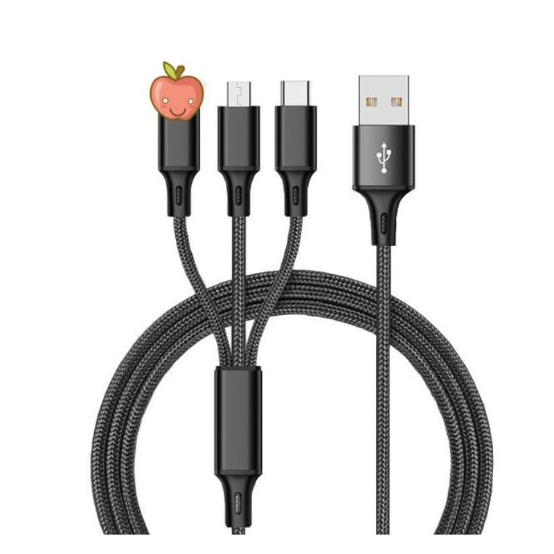3 In 1 Multi-function Data Line Mobile Mobile Phone Charging Cable One Dragging Three Braided Data Cable Black