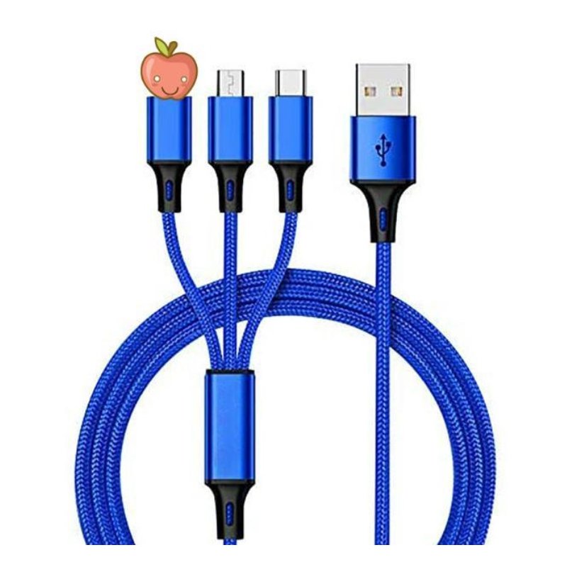 3 In 1 Multi-function Data Line Mobile Mobile Phone Charging Cable One Dragging Three Braided Data Cable Blue