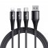 3 In 1 USB C Charging Cable 66W Fast Charging Micro USB Data Cable Cord 1 2m Length Reliable Charging For All Your Devices 1 2 meters black 3A