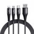 3 In 1 USB C Charging Cable 66W Fast Charging Micro USB Data Cable Cord 1 2m Length Reliable Charging For All Your Devices 1 2 meters black 3A