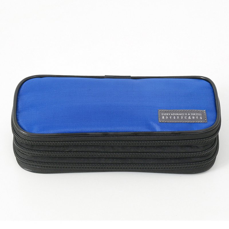 3-Layer Pencil Case Big Capacity Waterproof Zipper Pen Bag Pouch School Stationery Supply Dark blue