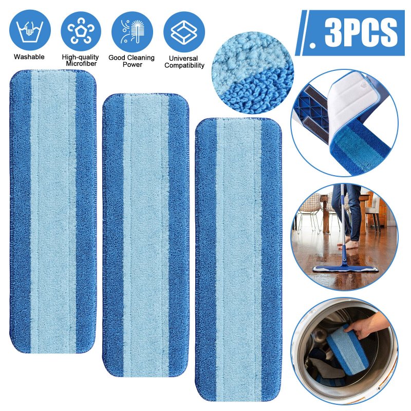 3 Pack 18 Inch Microfiber Cleaning Pads Machine Washable Hardwood Floor Cleaner Pads Refill For Spray Mops blue
