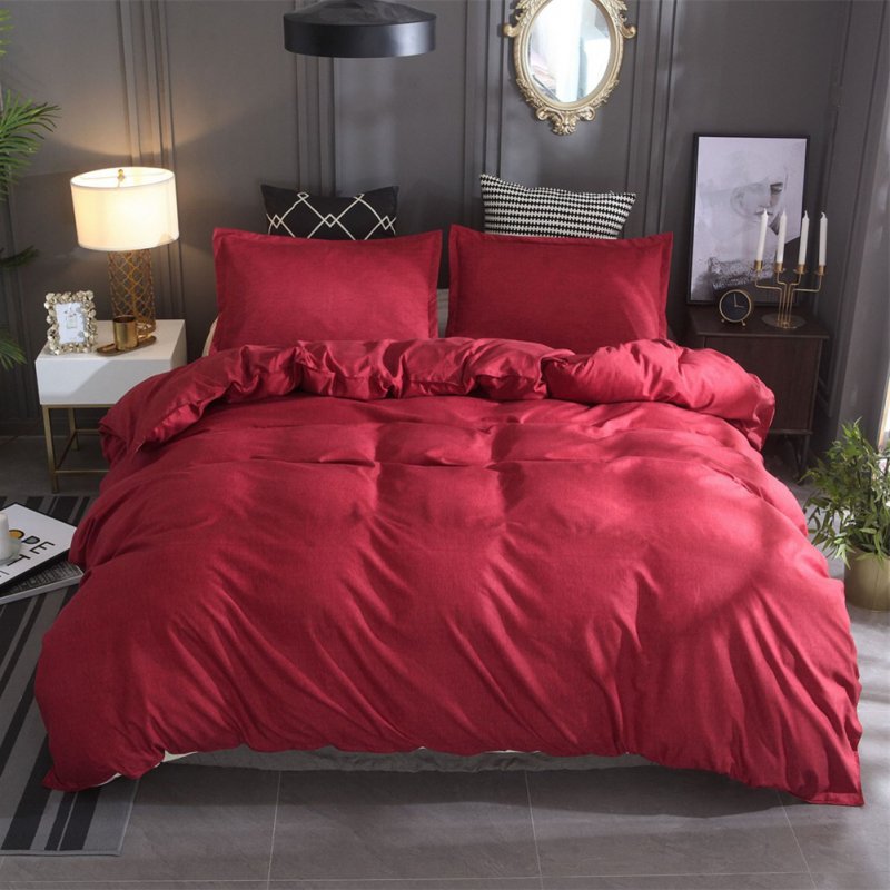 3  Pcs/set Bedding  Article Polyester Fiber Cotton And Linen Solid Color Duvet  Cover+  Pillow  Cover