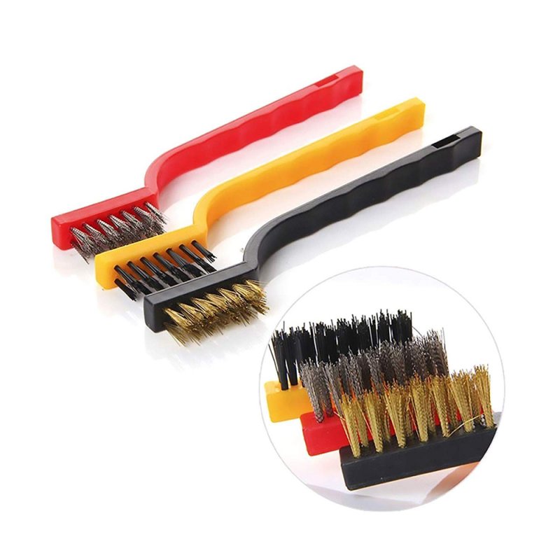 3 Pcs/set Cleaning  Brush  Kit Brass Nylon Stainless Steel Bristles Kitchen Handle Scraper Cleaning Tool 3pcs