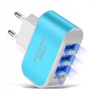 3 USB Charger Led Luminous Mobile Phone Charging Head Smart Multi-port USB Charger Blue EU Plug