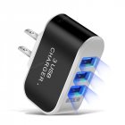 3 USB Charger Led Luminous Mobile Phone Charging Head Smart Multi-port USB Charger Black US Plug