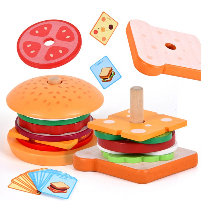 Children Wooden Toys Simulation Hamburger Sandwich Color Shape Matching Board Game Toys For Birthday Gifts sandwich