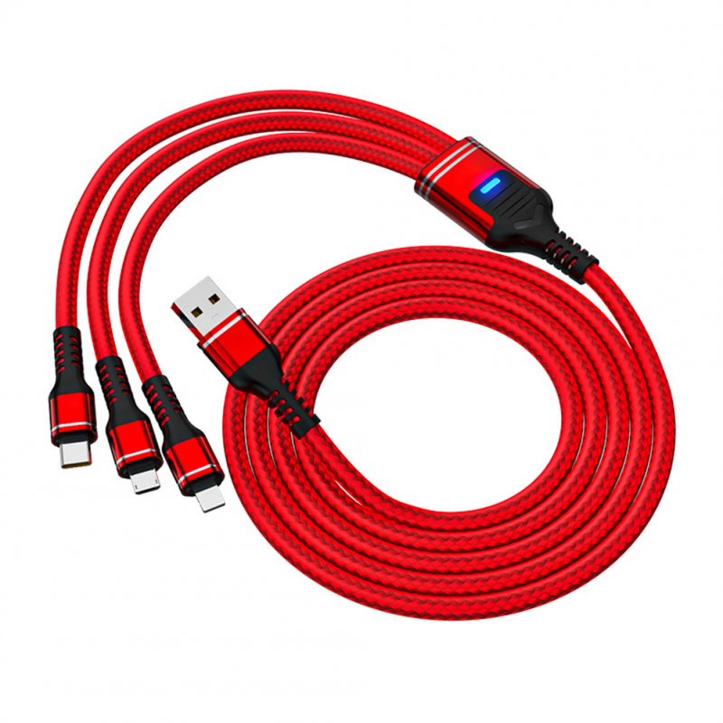3-in-1 100w Super Fast Charging Cable 6a Braided Extended Data Cable Compatible For Ios Android Type-c red