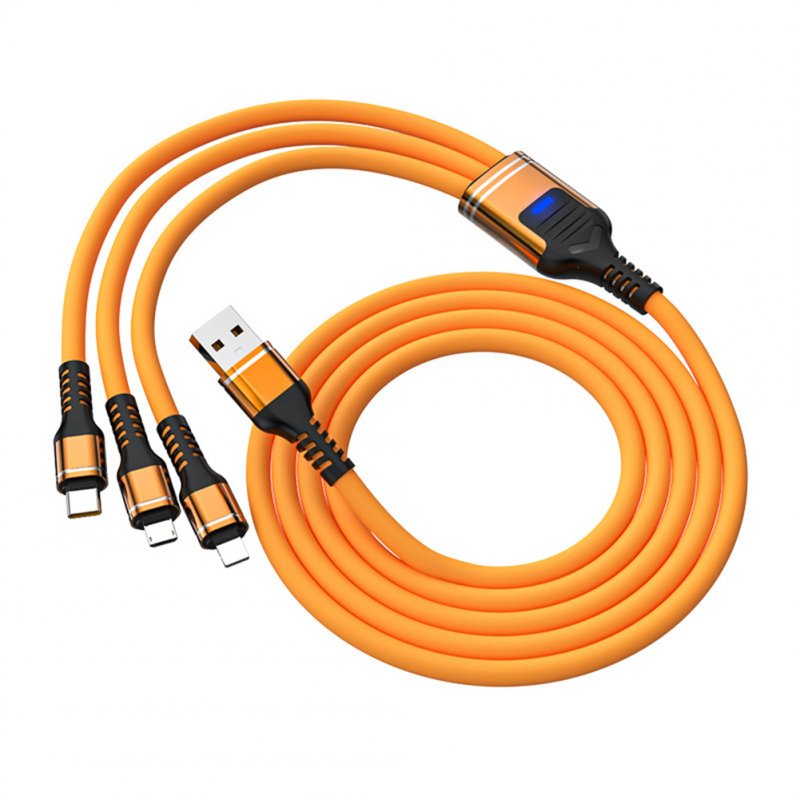 3-in-1 100w Super Fast Charging Cable 6a Braided Extended Data Cable Compatible For Ios Android Type-c orange