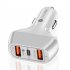 3 in 1 2a 3 ports Universal Car Mobile Phone  Charger Quick Charging 2usb type c 2usb Interface Pc Shell Charging Adapter White