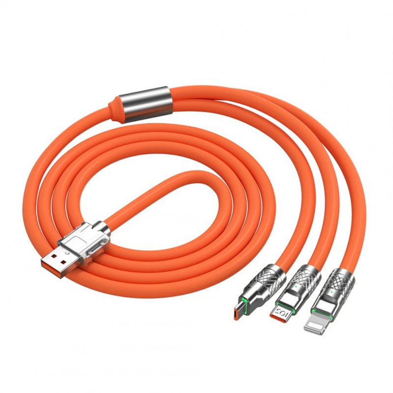 3-in-1 6A 120W Usb Metal Fast Charging Cable 8-pin Charging Cable For Iphone Micro Usb Type-C Orange 1.2 meters