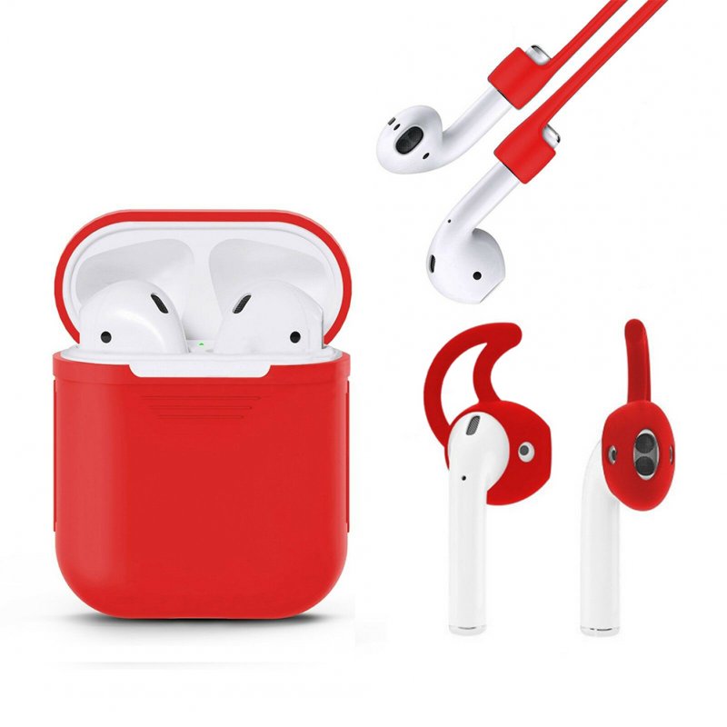 3 in 1 AirPods Silicone Case Cover Protective Skin for Apple Airpod  red