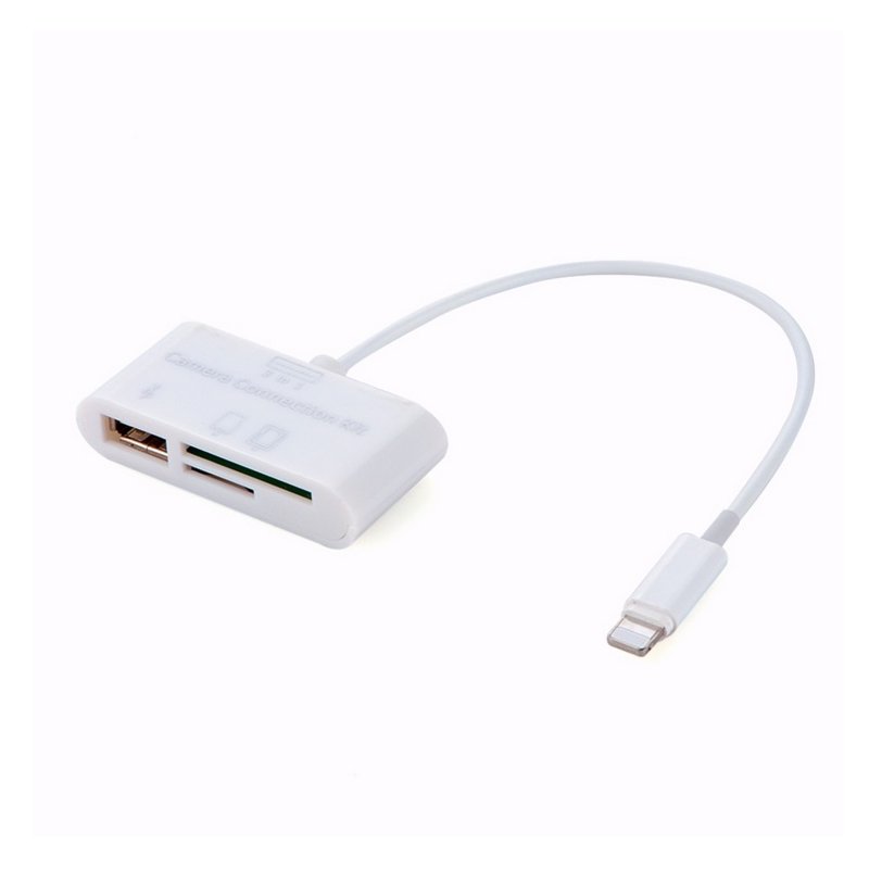 3 in 1 Card Reader for Tablet iPad 4 Mini IOS 11 Micro SD SD MMC TF Card Reader USB OTG Cable Adapter Camera Connection Kit white