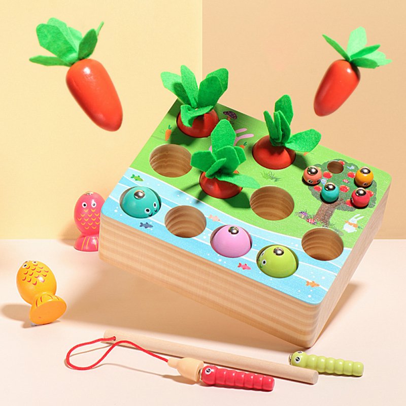 3-in-1 Catching  Game Toy Radish Pulling Fishing Insect For Children Early Education Educational Wooden  Toys Color pattern