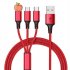 3 in 1 Data Cable Copper Core Nylon Braided Anti stretch Multi port 2a Fast Charge Mobile Phone Charging Cable red