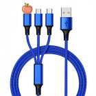 3-in-1 Data Cable Copper Core Nylon Braided Anti-stretch Multi-port 2a Fast Charge Mobile Phone Charging Cable blue