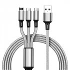 3-in-1 Data Cable Copper Core Nylon Braided Anti-stretch Multi-port 2a Fast Charge Mobile Phone Charging Cable silver
