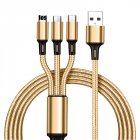3-in-1 Data Cable Copper Core Nylon Braided Anti-stretch Multi-port 2a Fast Charge Mobile Phone Charging Cable gold