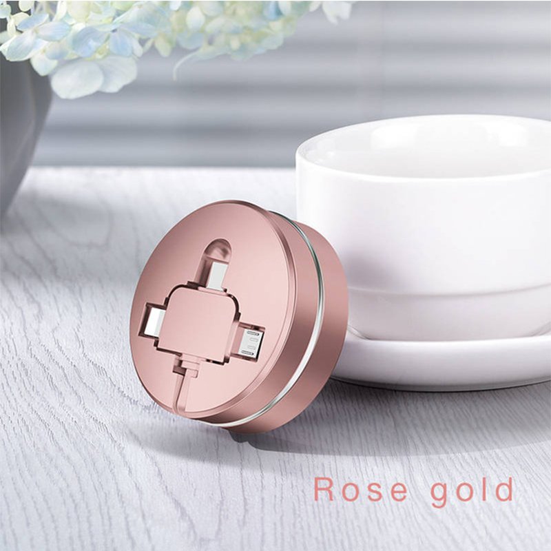 3 in 1 Micro USB Type C USB Cable for iPhone Retractable 1m USB Cable for Xiaomi Huawei Rose gold