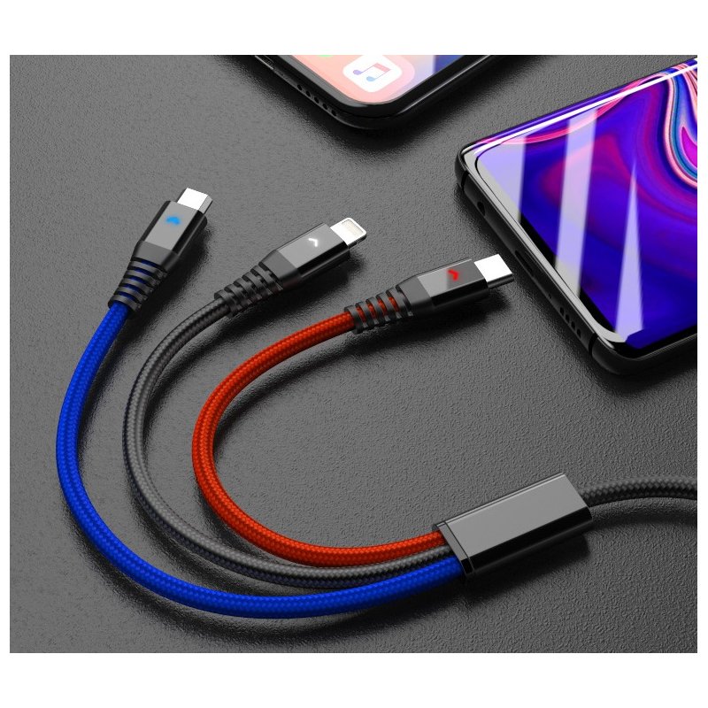 3 in 1 Multiple USB Fast Charging Cord Type C/Micro USB Connector for iPhone 7Plus/Galaxy S8 More