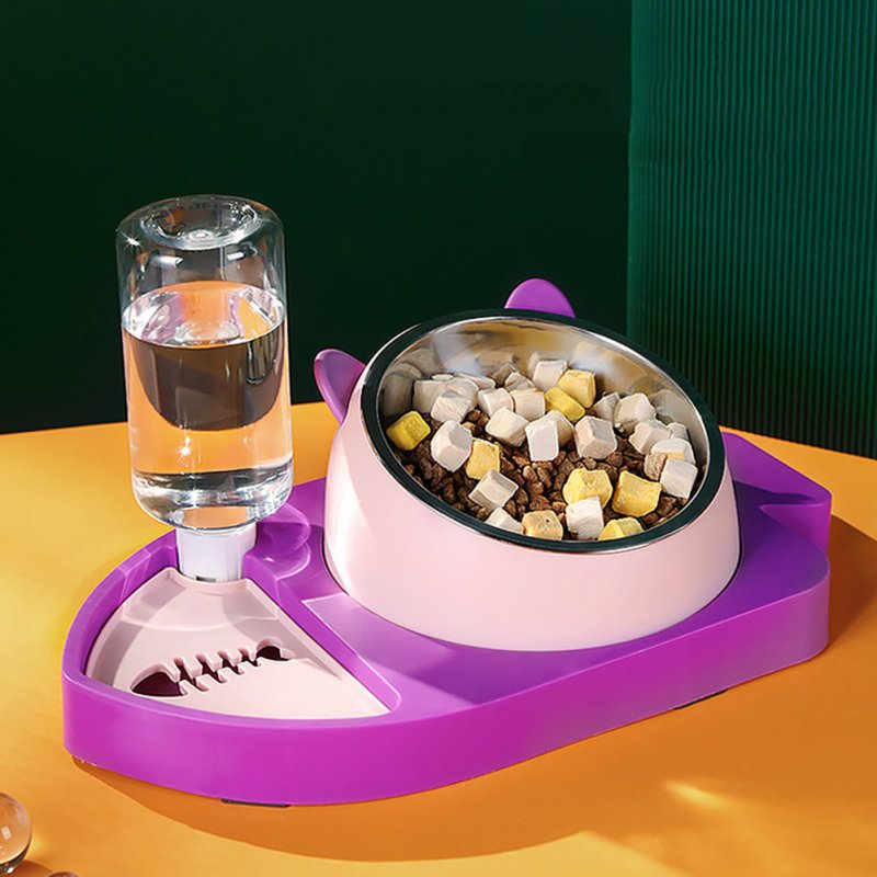 3-in-1 Pet Feeding Bowl Water Dispenser Anti-choking Neck Guard Automatic Food Dispenser For Dogs Cats fish shape bowl Purple