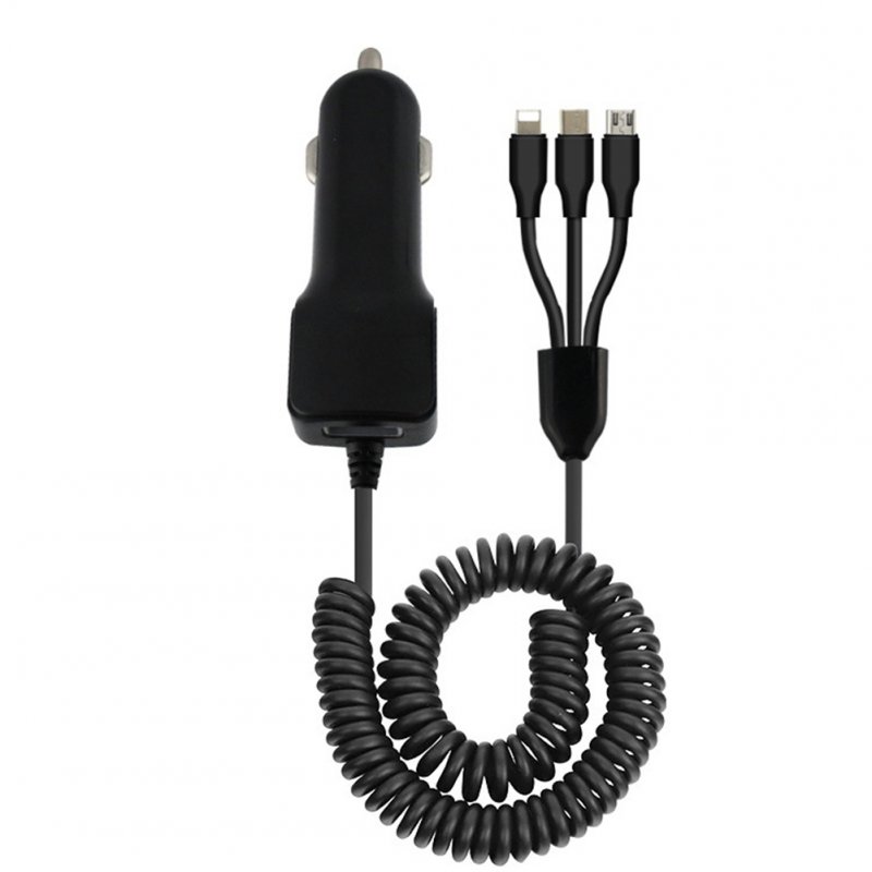3 in 1 Type-C + 8 Pin + Mico Charge Cable USB Car Charger black