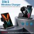 3 in 1 Wireless Charging Station Multiple Devices Wireless Charger Dock with Type C Cable Black