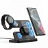 3 in 1 Wireless Charging Station Multiple Devices Wireless Charger Dock with Type C Cable Black