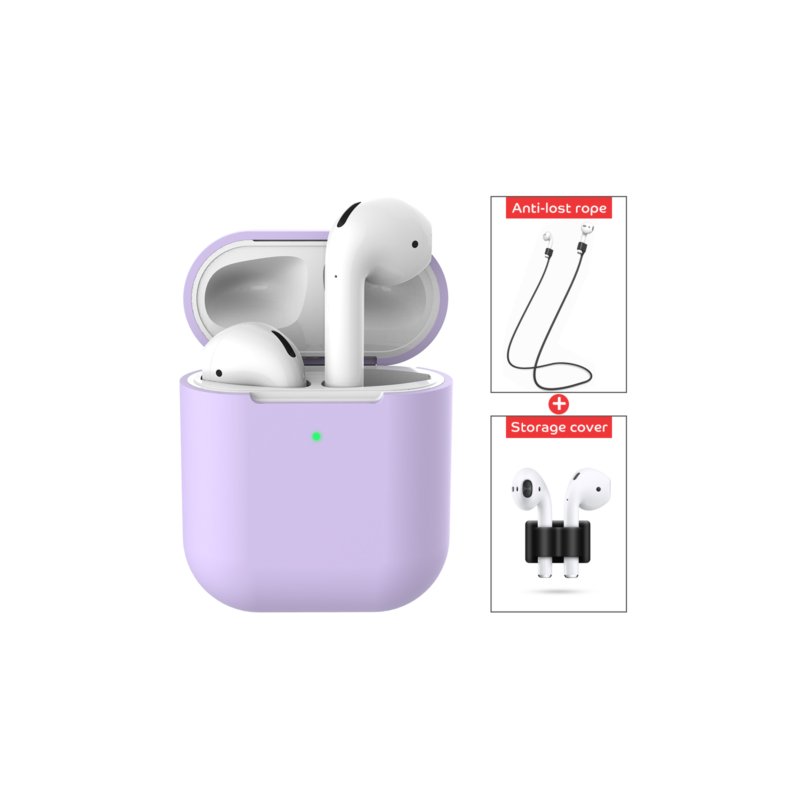 3 pcs/set For Apple AirPods 2 Wireless Charger Protective Silicone Case Cover Accessories light purple