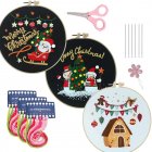 3-piece Christmas Embroidery Kit Santa Snowman Pattern DIY Cross Stitch Kits With Adjustable Embroidery Hoop Women Hobbies For Beginner Set 1