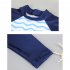 3 piece Kids Boys Split Swimsuit Cartoon Print Long sleeved Sunscreen Shirt Quick drying Swimming Trunks With Cap blue 9 10Y 3XL