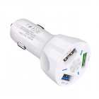 3-port Usb Car Fast Charger Dc 12-24v Multi-port 1.1a/2a/2.1a Lighting Display Charging Stand Bracket White