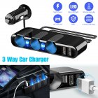 3 way Car  Charger Power Adapter Dual Usb Ports Car Cigarette Lighter Socket Splitter black