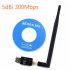 300mbps 5dbi Usb Wifi Adapter Mini Dongle External Wireless Lan Network Card Compatible For Win 7 8 10 Pc Computer black