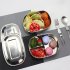 304 Stainless Steel Square Lunch Box with Buckle Leak Proof Food Container Bento Box  Three grid