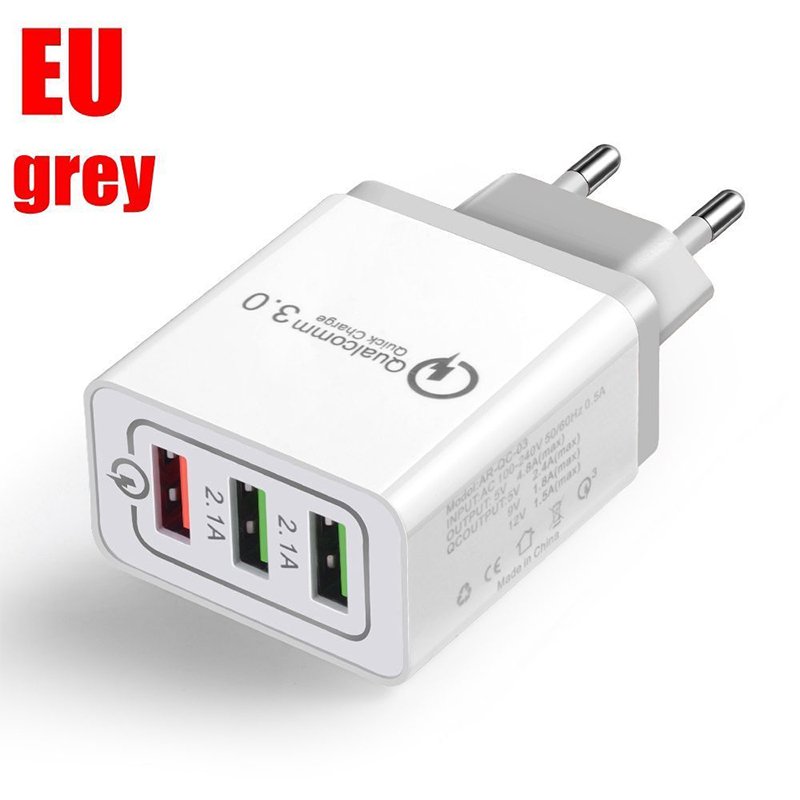 30W QC 3.0 Fast Quick Charger 3 Port USB Hub Wall Charger Adapter gray_European regulations